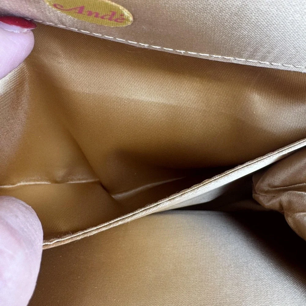 Vintage Ande Clutch Bag Womens Small Gold‎ Satin Rhinestone Formal Evening